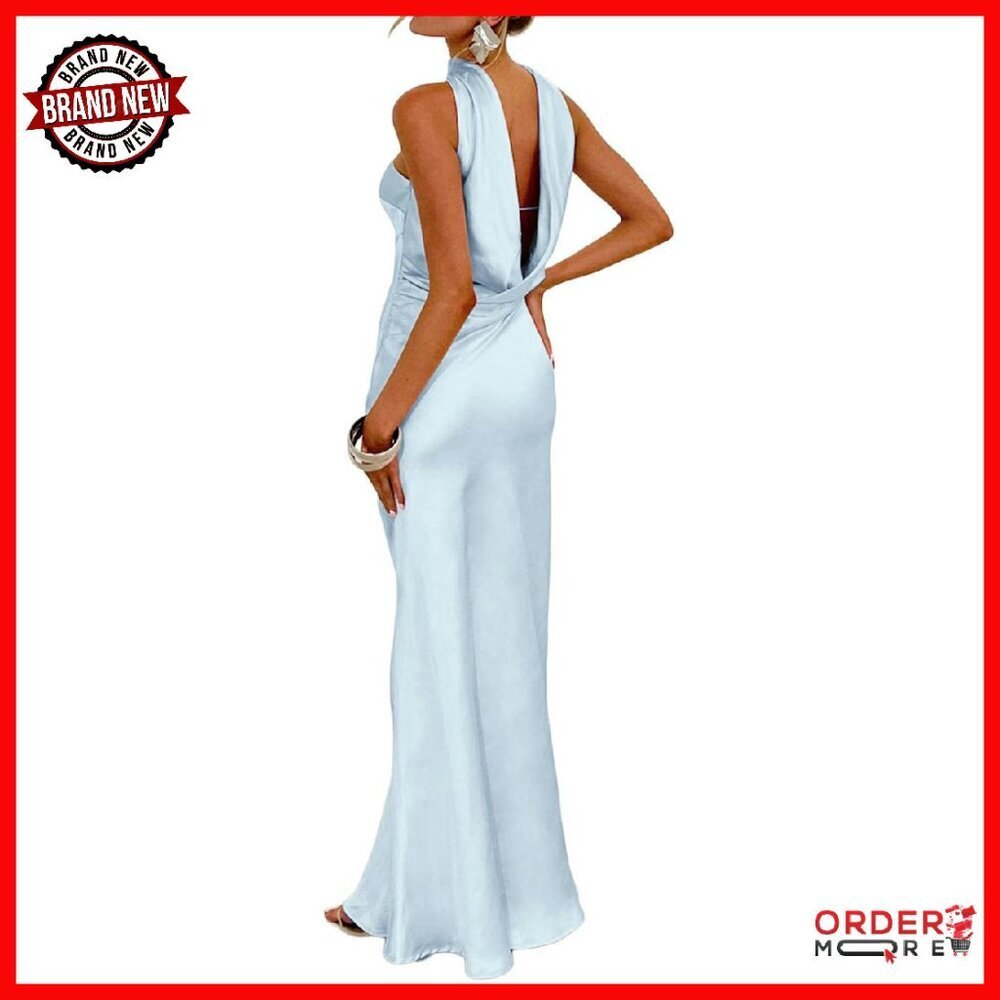 Satin Strapless Maxi Dress Formal Wedding Guest Party Backless